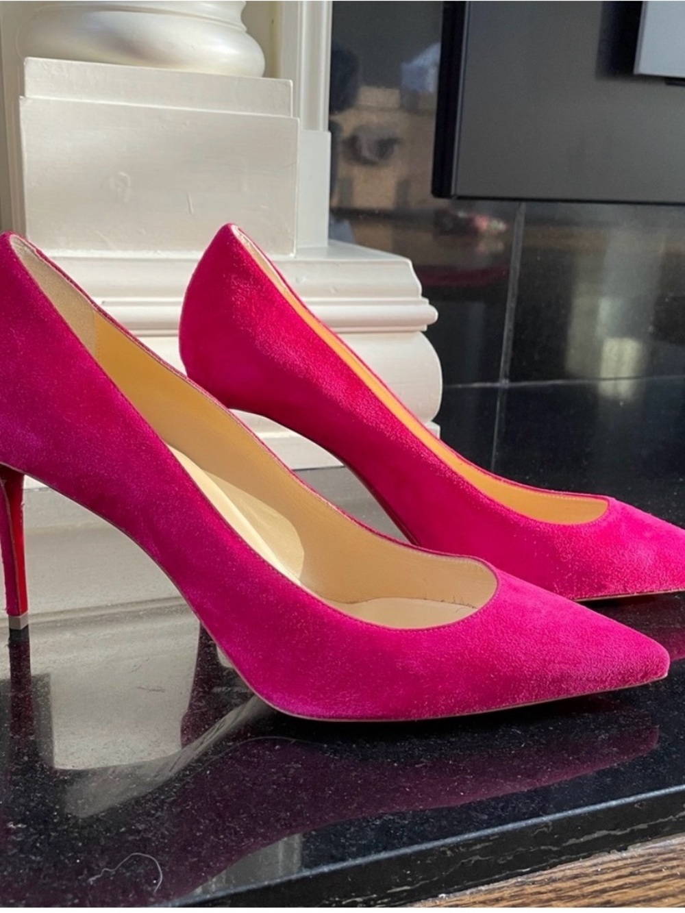 Christian Louboutin Fuchsia Suede Pointed-Toe Pumps